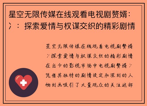 星空无限传媒在线观看电视剧赘婿：冫：探索爱情与权谋交织的精彩剧情